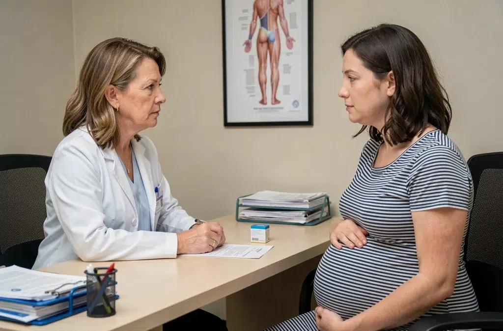 Consultation médicale entre une gynécologue et une femme enceinte au sujet des médicaments autorisés pendant la grossesse