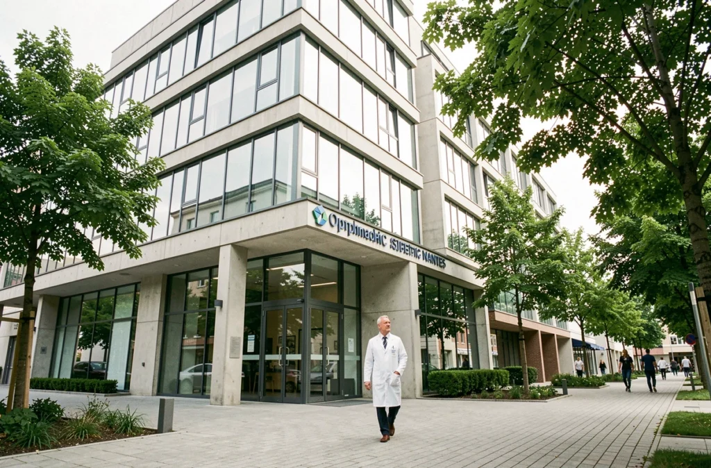 Façade moderne de l'Institut Ophtalmologique de l'Ouest Jules Verne à Nantes